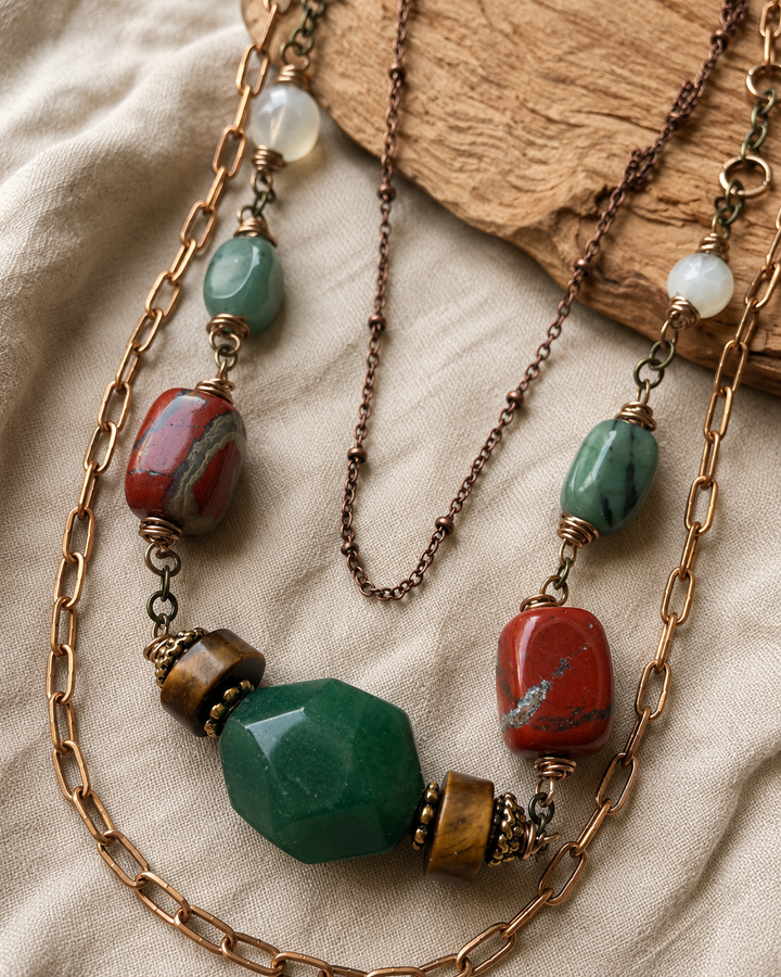 Forest Firelight Necklace & Earring Set | Aventurine & Moonstone