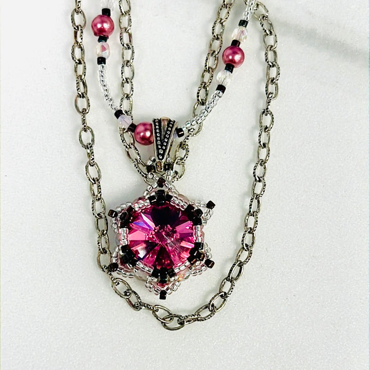 Em'z Blendz Lotus Flower Necklace | Handwoven Rose Crystal & Sterling Silver    Em'z Blendz Soap Co.