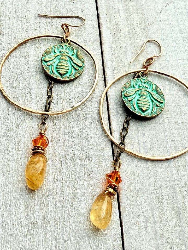 Citrine Honeybee Earrings Em'z Blendz Soap Co.