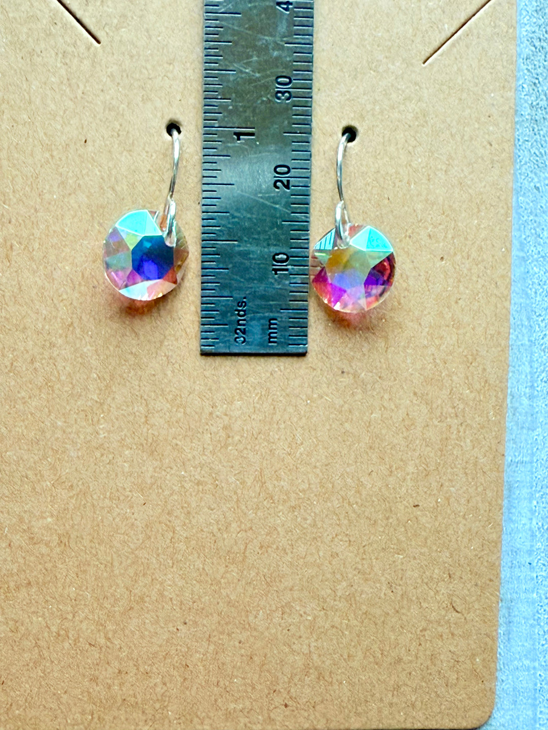 Earrings | Iridescent Crystal Drops with Solid Sterling Silver 10mm, medium Em'z Blendz Soap Co.