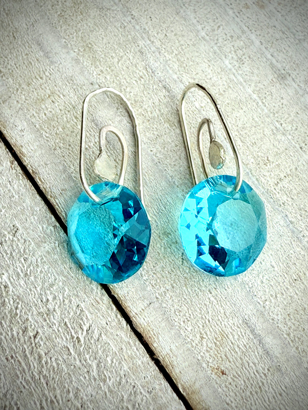 Aquamarine Sterling Silver Paperclip Earrings Em'z Blendz Soap Co.