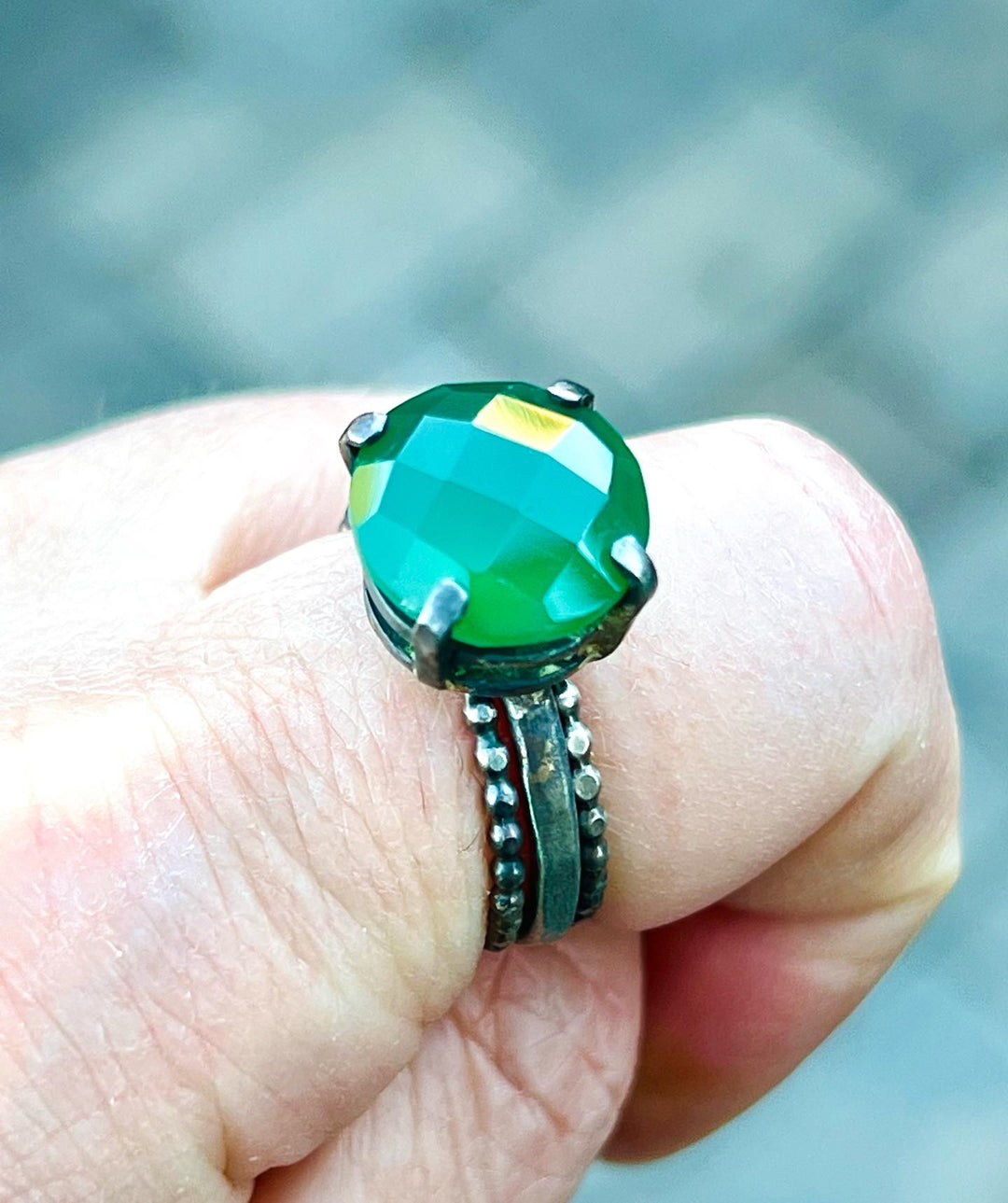 Green Onyx Stack Ring Set | Hand-Hammered Solid Sterling Silver Em'z Blendz Soap Co.