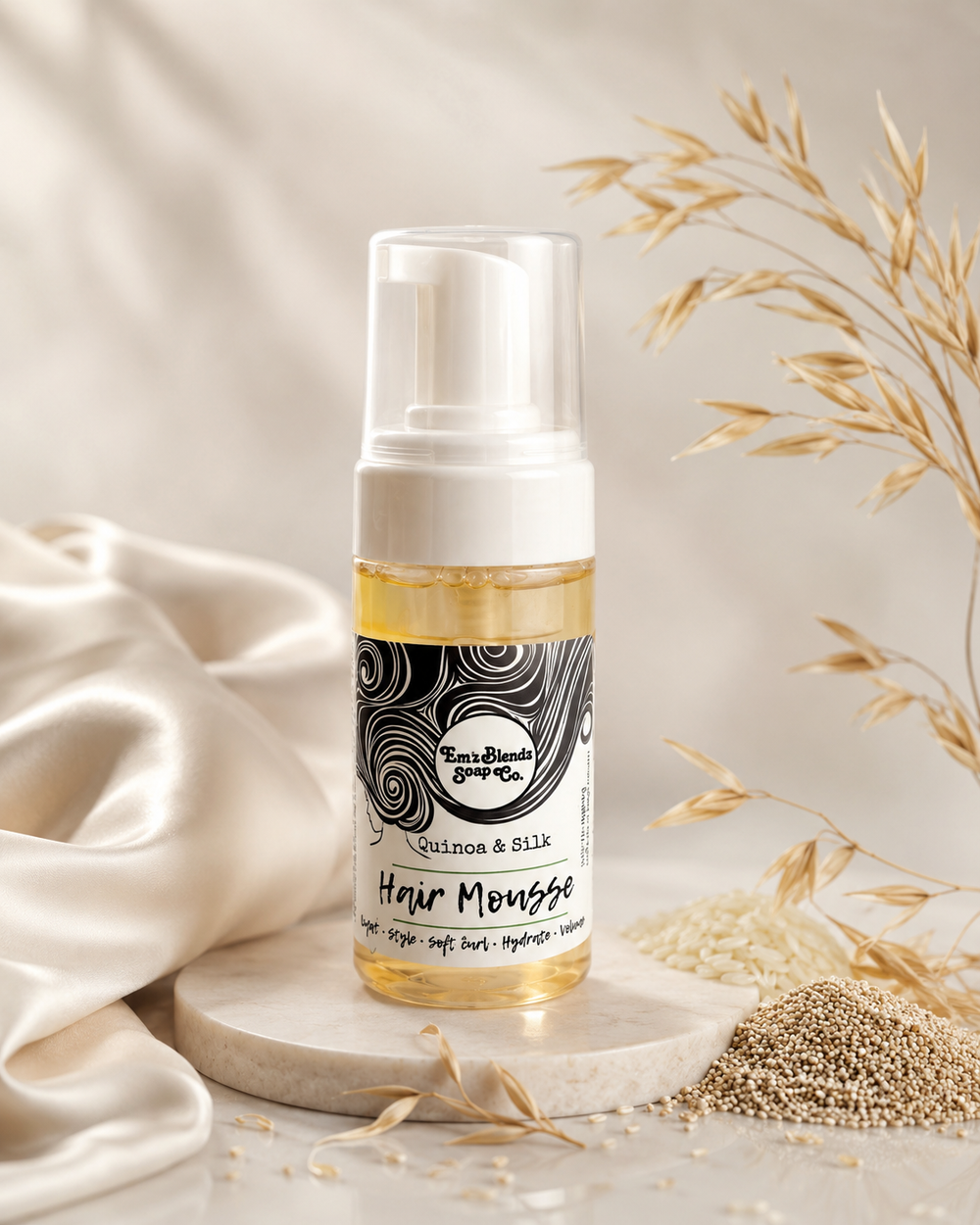 Quinoa & Silk Natural Hair Mousse Em'z Blendz Soap Co.