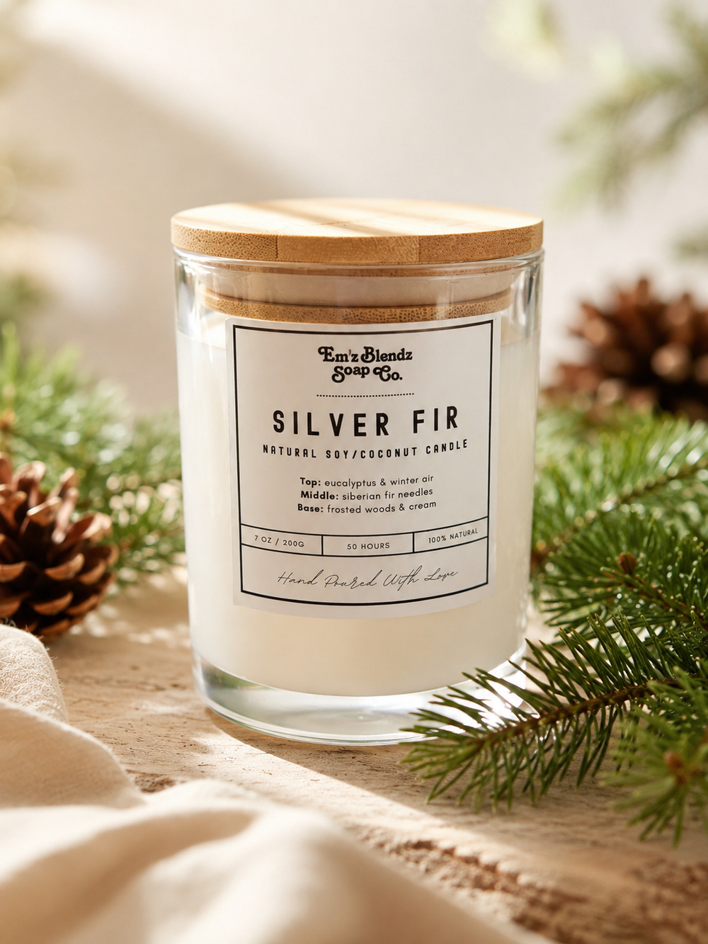 Silver Fir Tree | Natural Wax Candle Em'z Blendz Soap Co.