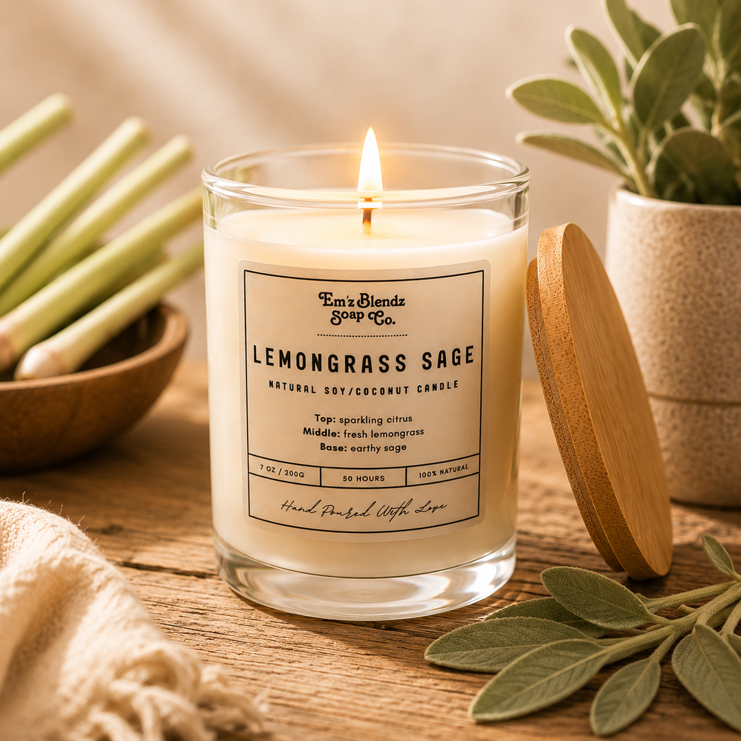 Lemongrass Sage | Natural Wax Candle Em'z Blendz Soap Co.