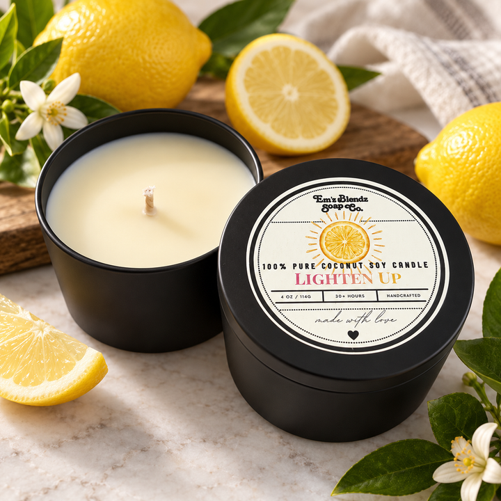 Lighten Up — Fresh Lemon Soy/Coconut/Apricot Candle in Tin