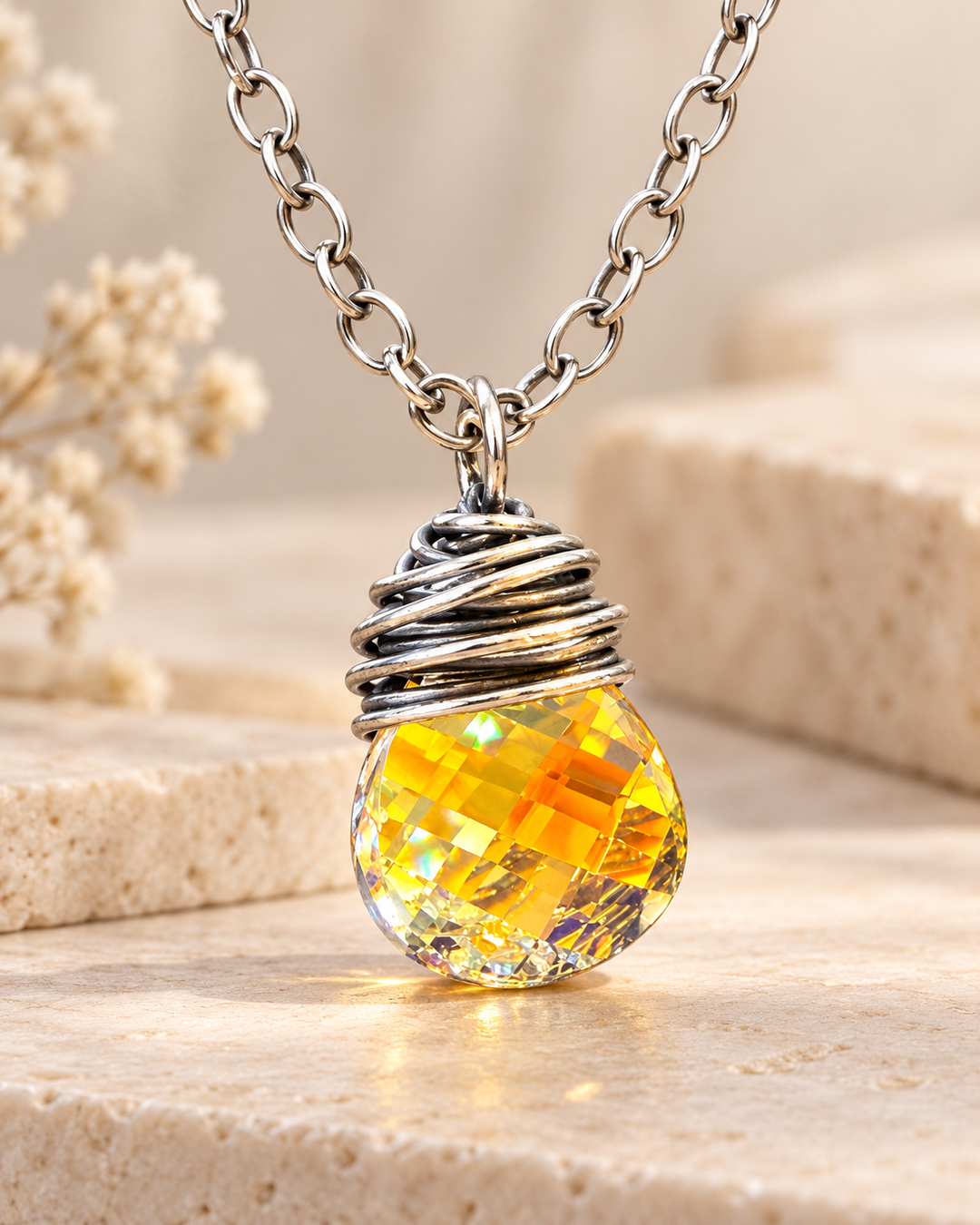 Vintage Aurora Borealis Crystal & Sterling Silver Necklace | Handcrafted Jewelry Em'z Blendz Soap Co.