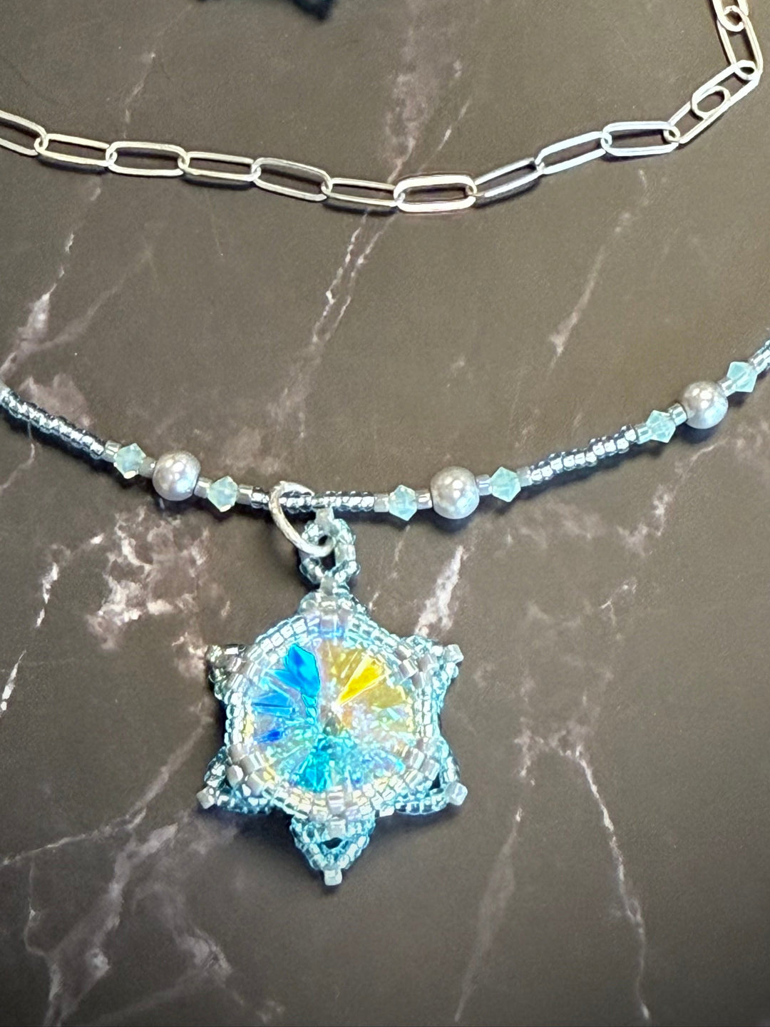 Lotus Flower Necklace | Handwoven Aurora Borealis Crystal & Sterling Silver Em'z Blendz Soap Co.