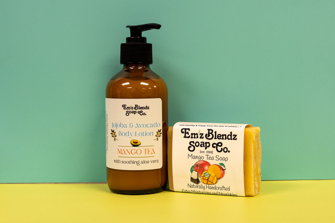 Mango Tea Jojoba Lotion and Mango Tea Soap Gift Set    Em'z Blendz Soap Co.