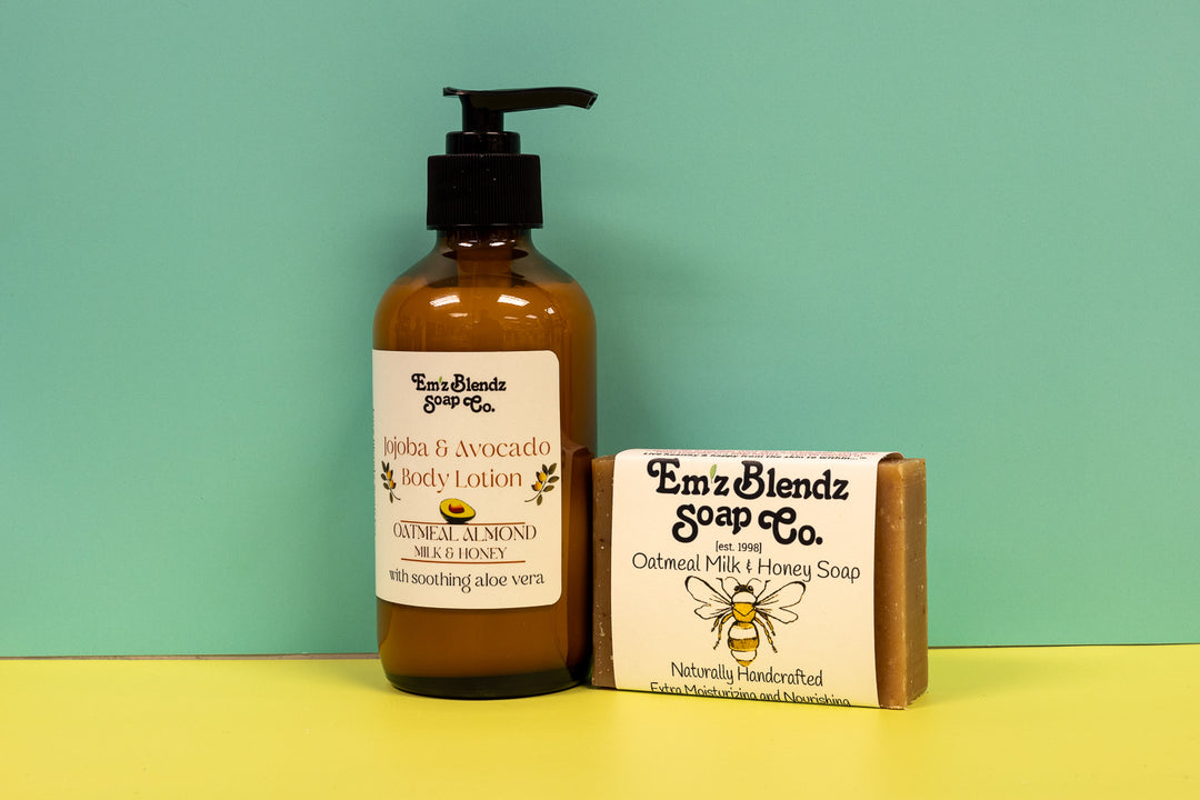 Oatmeal Milk & Honey Jojoba Lotion and Soap Gift Set    Em'z Blendz Soap Co.