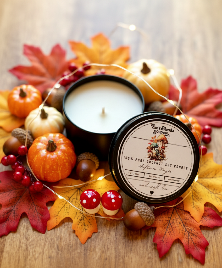 Autumn Magic Soy Candle in Tin Em'z Blendz Soap Co.