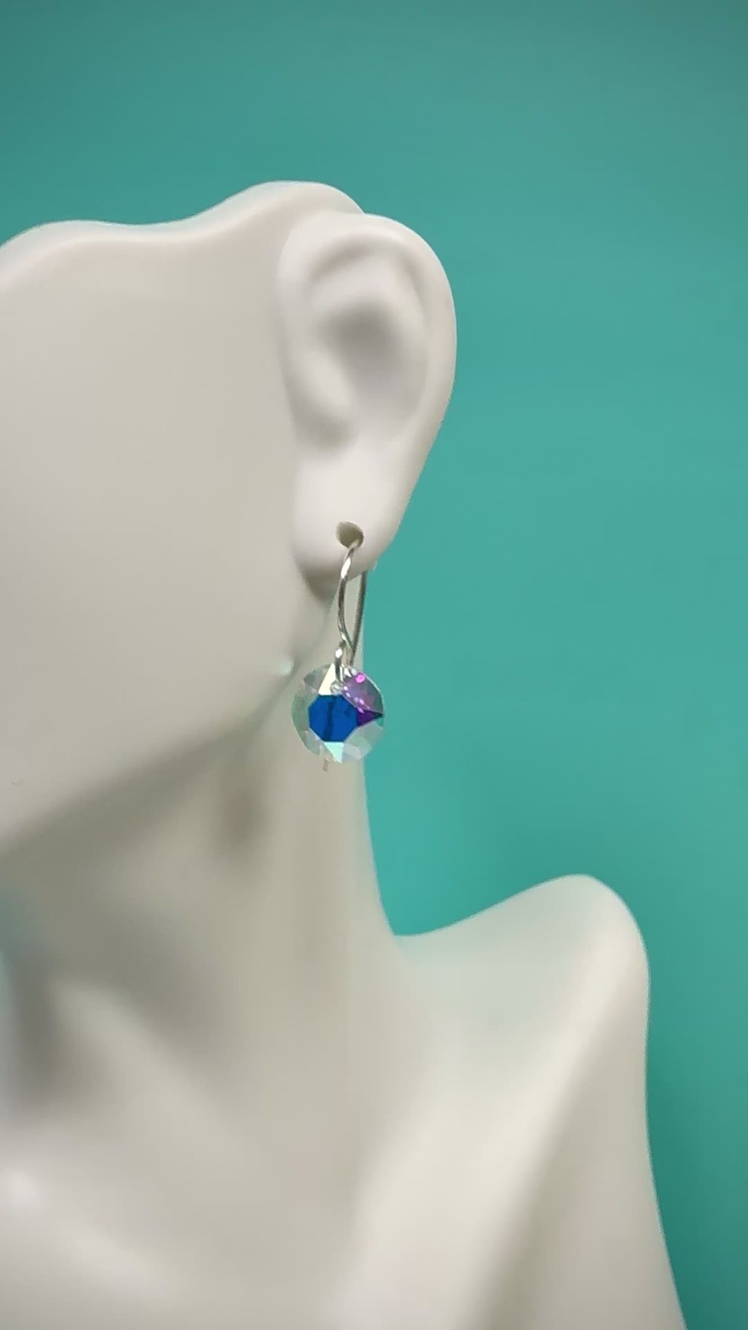 Earrings | Iridescent Crystal Drops with Solid Sterling Silver Em'z Blendz Soap Co.