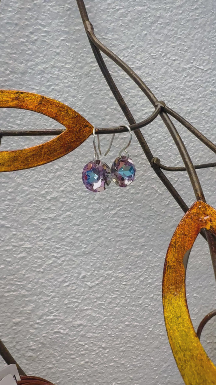 Earrings | Iridescent Crystal Drops with Solid Sterling Silver Em'z Blendz Soap Co.