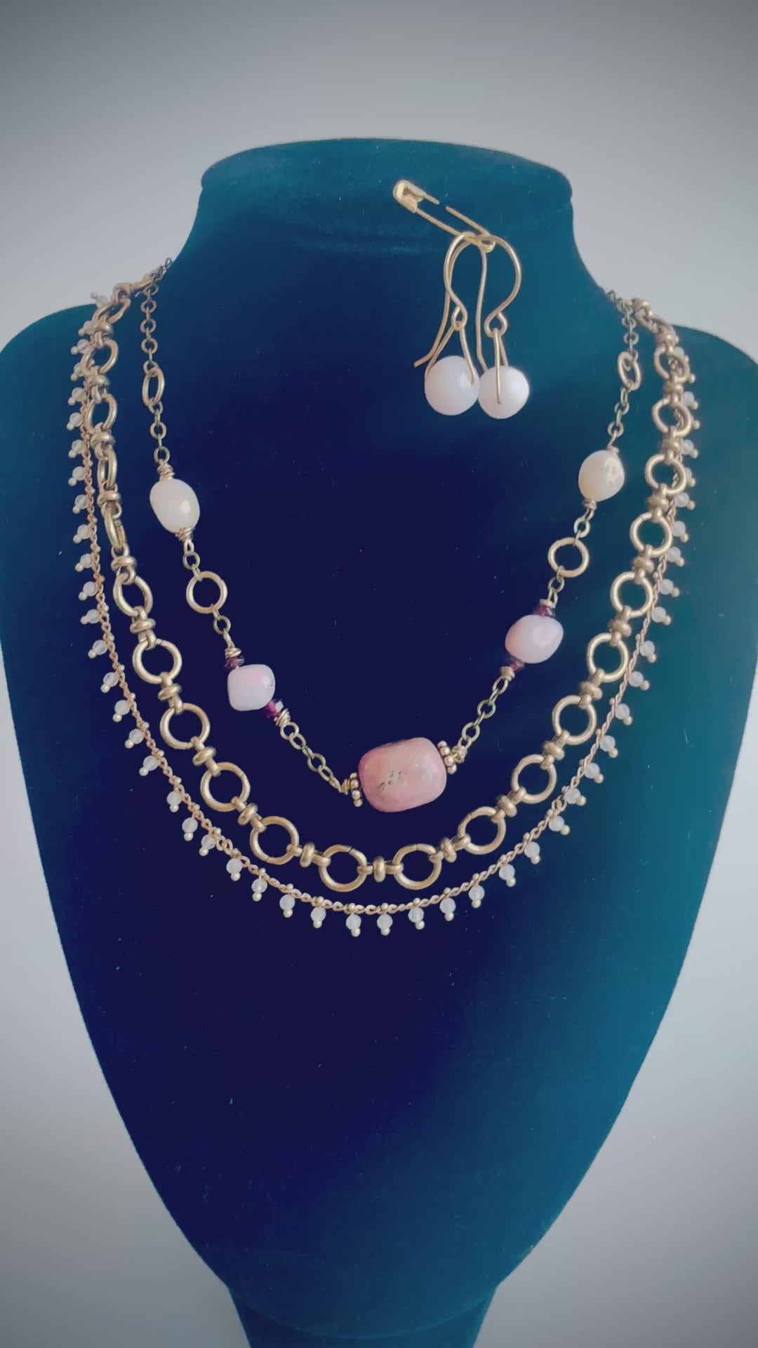 Soft Heart Armor Necklace & Earring Set | Rhodonite, Pink Opal, Rose Quartz & Garnet