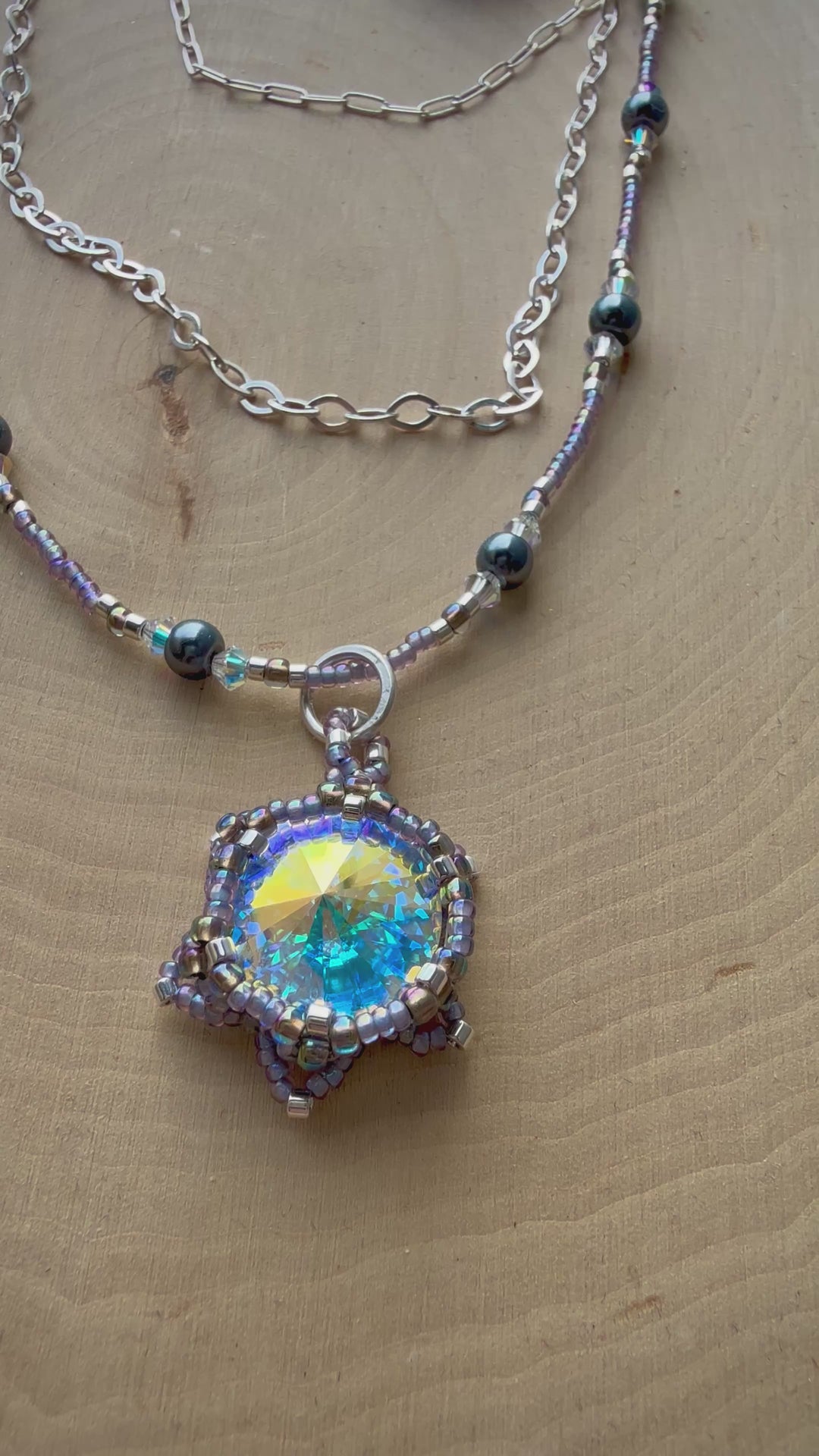 Handwoven Lotus Flower Layered Necklace | Color-Shifting Crystal & Silver Em'z Blendz Soap Co.