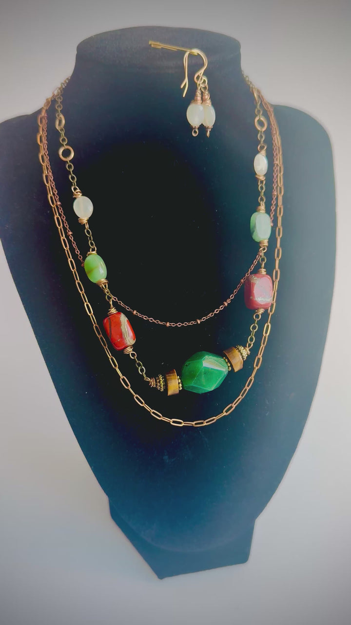 Forest Firelight Necklace & Earring Set | Aventurine & Moonstone