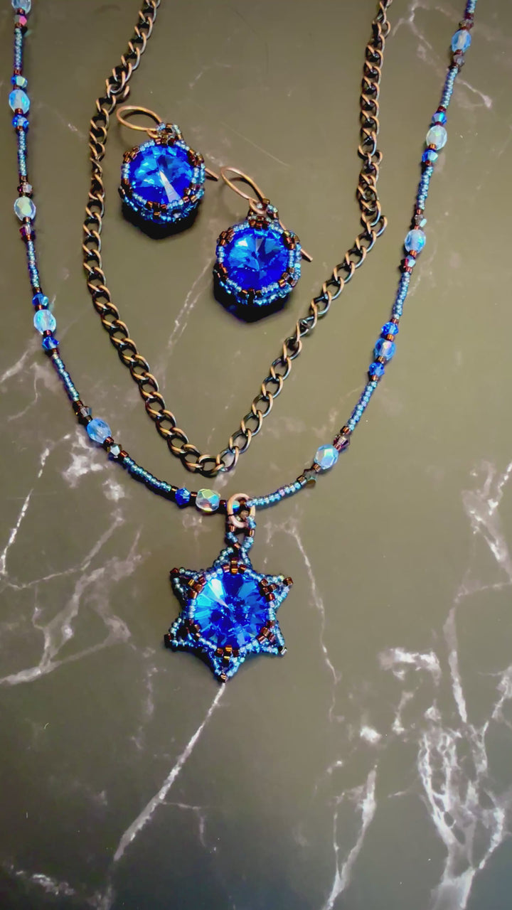 Lotus Flower Necklace | Handwoven Sapphire Blue Crystal & Copper Jewelry Em'z Blendz Soap Co.