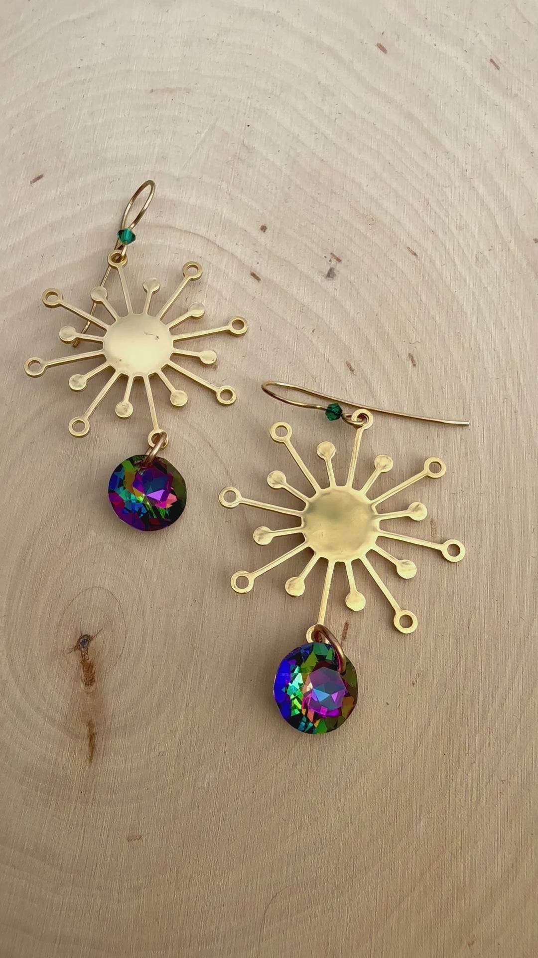 Cosmic Burst Rainbow Earrings | Handcrafted Golden Brass Em'z Blendz Soap Co.