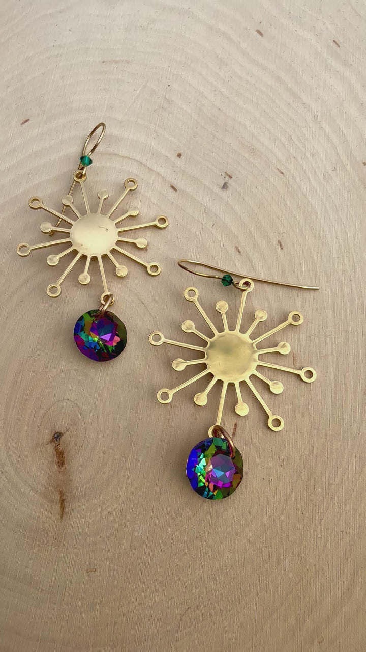 Cosmic Burst Rainbow Earrings | Handcrafted Golden Brass Em'z Blendz Soap Co.
