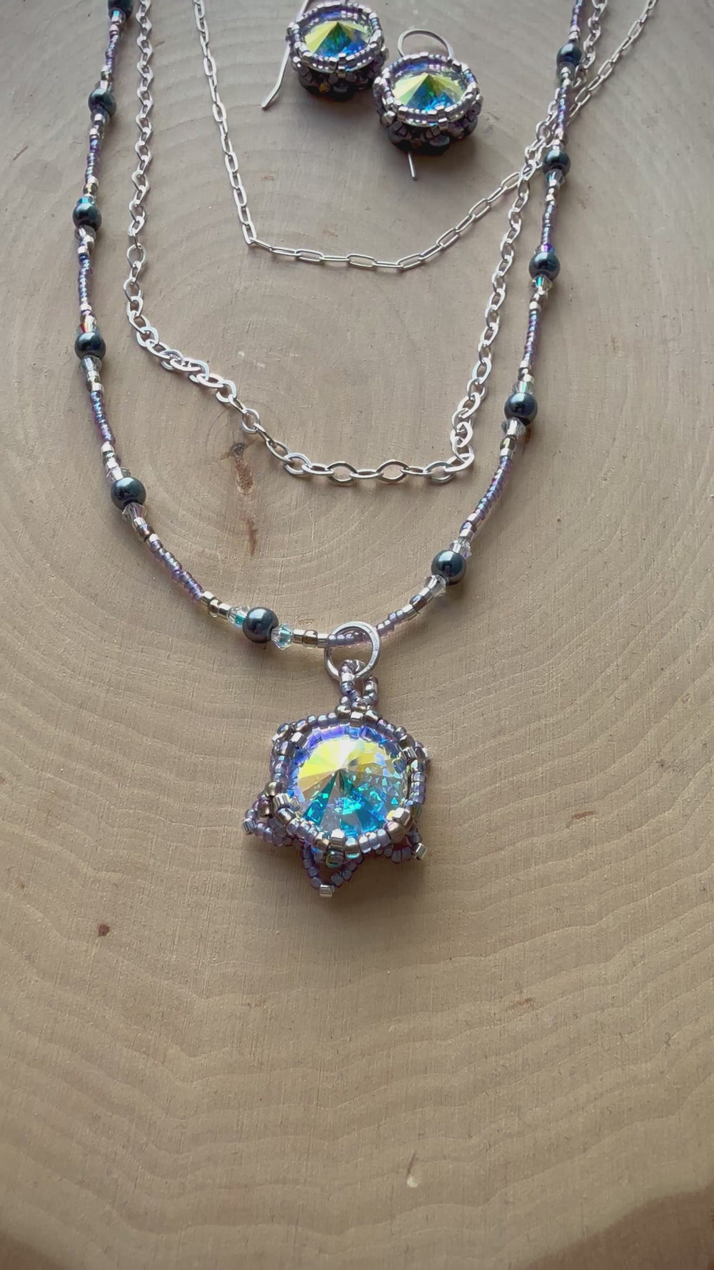 Handwoven Lotus Flower Layered Necklace | Color-Shifting Crystal & Silver Em'z Blendz Soap Co.