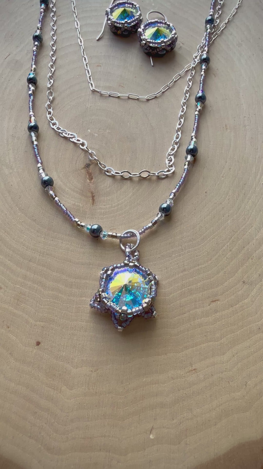 Handwoven Lotus Flower Layered Necklace | Color-Shifting Crystal & Silver Em'z Blendz Soap Co.