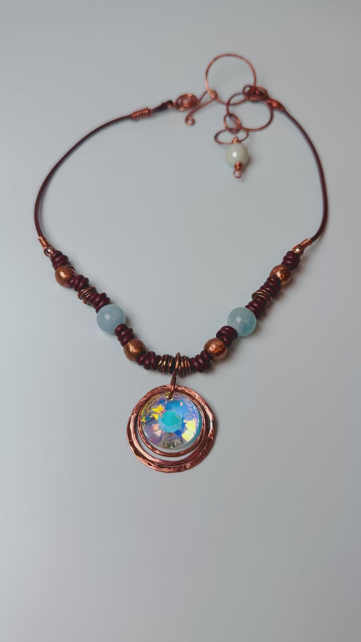 Sunlight Crystal Necklace | Aquamarine & Hand-Pounded Copper Em'z Blendz Soap Co.