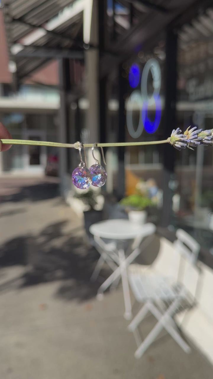 Earrings | Iridescent Crystal Drops with Solid Sterling Silver Em'z Blendz Soap Co.