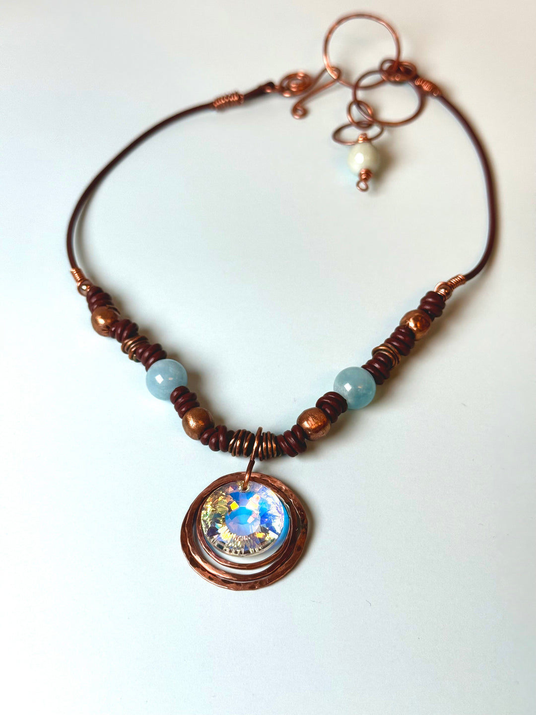 Sunlight Crystal Necklace | Aquamarine & Hand-Pounded Copper Em'z Blendz Soap Co.