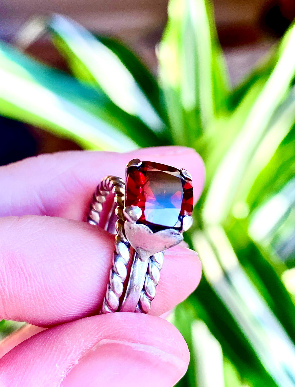 Brilliant Red Garnet & Fine Silver Hearts Stack Ring Set, 2.25cts    Em'z Blendz Soap Co.