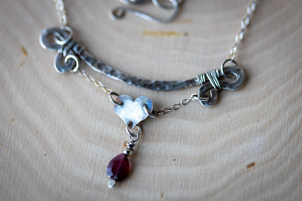 Passionate Heart Necklace | Garnet & Fine Silver    Em'z Blendz Soap Co.