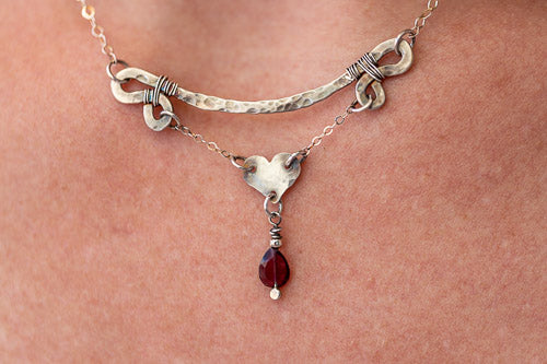 Passionate Heart Necklace | Garnet & Fine Silver    Em'z Blendz Soap Co.